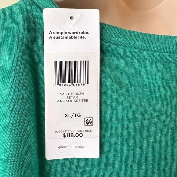 Eileen Fisher Organic Linen V Neck Square Tee Top-NWT- SZ XL - Picture 5 of 5
